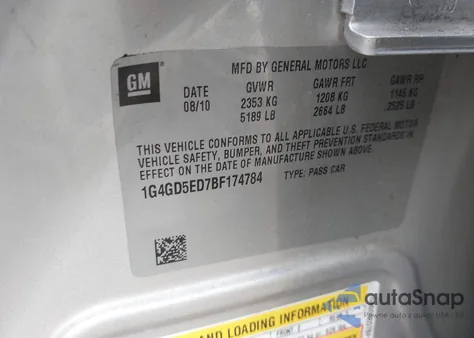 2011 Buick Lacrosse Cxl z USA, uszkodzony, nr VIN 1G4GD5ED7BF174784